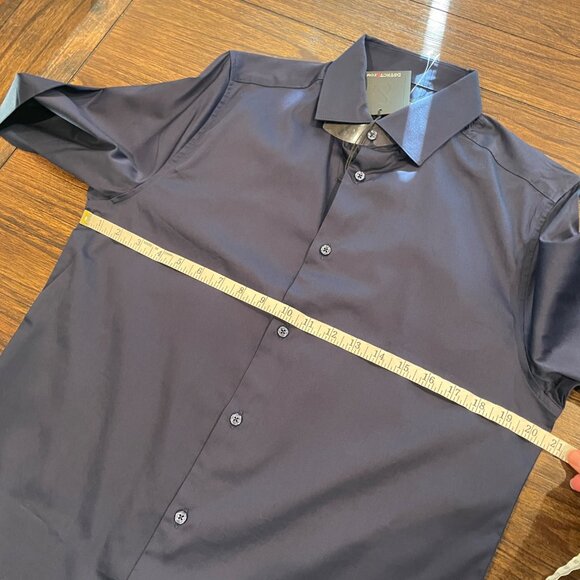 NWT Dstrct & Row Men's Sz M Slim Fit Dress Shirt Navy Blue Stretch Stitch Fix - Picture 4 of 9